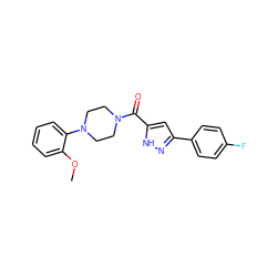 COc1ccccc1N1CCN(C(=O)c2cc(-c3ccc(F)cc3)n[nH]2)CC1 ZINC000015679354