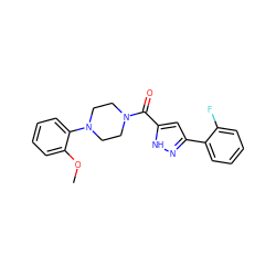 COc1ccccc1N1CCN(C(=O)c2cc(-c3ccccc3F)n[nH]2)CC1 ZINC000071316992