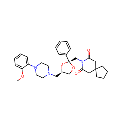 COc1ccccc1N1CCN(C[C@@H]2CO[C@@](CN3C(=O)CC4(CCCC4)CC3=O)(c3ccccc3)O2)CC1 ZINC000064499425