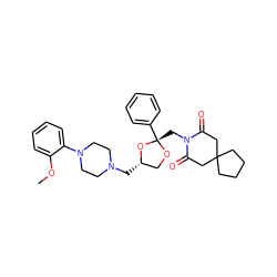 COc1ccccc1N1CCN(C[C@H]2CO[C@@](CN3C(=O)CC4(CCCC4)CC3=O)(c3ccccc3)O2)CC1 ZINC000064553605