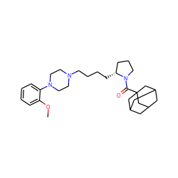 COc1ccccc1N1CCN(CCCC[C@@H]2CCCN2C(=O)C23CC4CC(CC(C4)C2)C3)CC1 ZINC000028820018