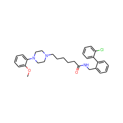 COc1ccccc1N1CCN(CCCCCC(=O)NCc2ccccc2-c2ccccc2Cl)CC1 ZINC000207280890