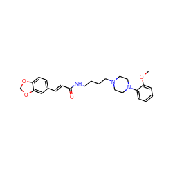 COc1ccccc1N1CCN(CCCCNC(=O)/C=C/c2ccc3c(c2)OCO3)CC1 ZINC000013526341