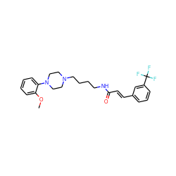 COc1ccccc1N1CCN(CCCCNC(=O)/C=C/c2cccc(C(F)(F)F)c2)CC1 ZINC000013526314