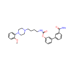 COc1ccccc1N1CCN(CCCCNC(=O)Oc2cccc(-c3cccc(C(N)=O)c3)c2)CC1 ZINC000223138823