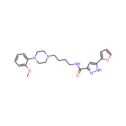 COc1ccccc1N1CCN(CCCCNC(=O)c2cc(-c3ccco3)[nH]n2)CC1 ZINC000013679125