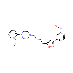 COc1ccccc1N1CCN(CCCCc2cc(-c3cccc([N+](=O)[O-])c3)no2)CC1 ZINC000013441299