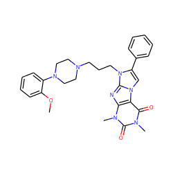 COc1ccccc1N1CCN(CCCn2c(-c3ccccc3)cn3c4c(=O)n(C)c(=O)n(C)c4nc23)CC1 ZINC000045245645