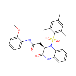 COc1ccccc1NC(=O)C[C@@H]1C(=O)Nc2ccccc2N1S(=O)(=O)c1c(C)cc(C)cc1C ZINC000000822424