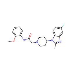 COc1ccccc1NC(=O)CN1CCC(n2c(C)nc3cc(F)ccc32)CC1 ZINC000001380384