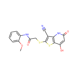 COc1ccccc1NC(=O)CSc1sc2c(O)cc(=O)[nH]c2c1C#N ZINC000013119396