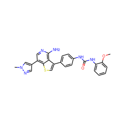 COc1ccccc1NC(=O)Nc1ccc(-c2csc3c(-c4cnn(C)c4)cnc(N)c23)cc1 ZINC000084633590