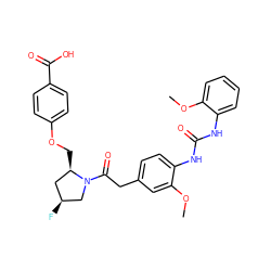 COc1ccccc1NC(=O)Nc1ccc(CC(=O)N2C[C@@H](F)C[C@H]2COc2ccc(C(=O)O)cc2)cc1OC ZINC000014966015