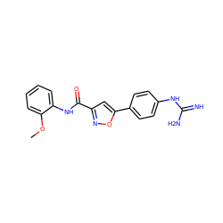 COc1ccccc1NC(=O)c1cc(-c2ccc(NC(=N)N)cc2)on1 ZINC000169331225