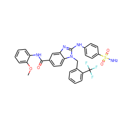 COc1ccccc1NC(=O)c1ccc2c(c1)nc(Nc1ccc(S(N)(=O)=O)cc1)n2Cc1ccccc1C(F)(F)F ZINC000042964768