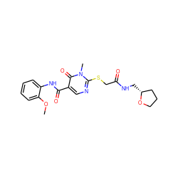 COc1ccccc1NC(=O)c1cnc(SCC(=O)NC[C@@H]2CCCO2)n(C)c1=O ZINC000012236949