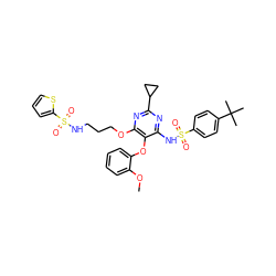 COc1ccccc1Oc1c(NS(=O)(=O)c2ccc(C(C)(C)C)cc2)nc(C2CC2)nc1OCCCNS(=O)(=O)c1cccs1 ZINC000003980440