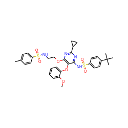 COc1ccccc1Oc1c(NS(=O)(=O)c2ccc(C(C)(C)C)cc2)nc(C2CC2)nc1OCCNS(=O)(=O)c1ccc(C)cc1 ZINC000028019368