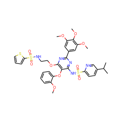 COc1ccccc1Oc1c(NS(=O)(=O)c2ccc(C(C)C)cn2)nc(-c2cc(OC)c(OC)c(OC)c2)nc1OCCNS(=O)(=O)c1cccs1 ZINC000095608210