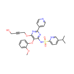 COc1ccccc1Oc1c(NS(=O)(=O)c2ccc(C(C)C)cn2)nc(-c2ccncc2)nc1OCC#CCO ZINC000028018221