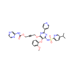 COc1ccccc1Oc1c(NS(=O)(=O)c2ccc(C(C)C)cn2)nc(-c2ccncc2)nc1OCC#CCOC(=O)Nc1cnccn1 ZINC000028090139