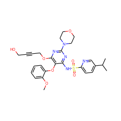 COc1ccccc1Oc1c(NS(=O)(=O)c2ccc(C(C)C)cn2)nc(N2CCOCC2)nc1OCC#CCO ZINC000003943969