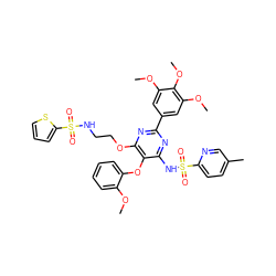 COc1ccccc1Oc1c(NS(=O)(=O)c2ccc(C)cn2)nc(-c2cc(OC)c(OC)c(OC)c2)nc1OCCNS(=O)(=O)c1cccs1 ZINC000095538101