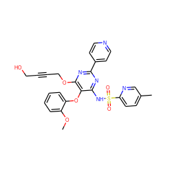 COc1ccccc1Oc1c(NS(=O)(=O)c2ccc(C)cn2)nc(-c2ccncc2)nc1OCC#CCO ZINC000028089956