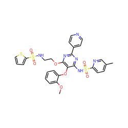 COc1ccccc1Oc1c(NS(=O)(=O)c2ccc(C)cn2)nc(-c2ccncc2)nc1OCCNS(=O)(=O)c1cccs1 ZINC000028016653