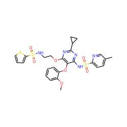 COc1ccccc1Oc1c(NS(=O)(=O)c2ccc(C)cn2)nc(C2CC2)nc1OCCNS(=O)(=O)c1cccs1 ZINC000028087609