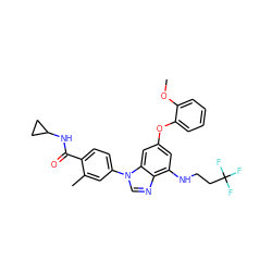 COc1ccccc1Oc1cc(NCCC(F)(F)F)c2ncn(-c3ccc(C(=O)NC4CC4)c(C)c3)c2c1 ZINC000147578274