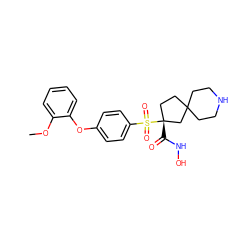 COc1ccccc1Oc1ccc(S(=O)(=O)[C@]2(C(=O)NO)CCC3(CCNCC3)C2)cc1 ZINC000299866265