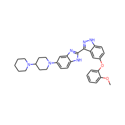 COc1ccccc1Oc1ccc2[nH]nc(-c3nc4cc(N5CCC(N6CCCCC6)CC5)ccc4[nH]3)c2c1 ZINC000036241939