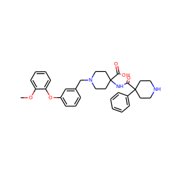 COc1ccccc1Oc1cccc(CN2CCC(NC(=O)C3(c4ccccc4)CCNCC3)(C(=O)O)CC2)c1 ZINC000036184916