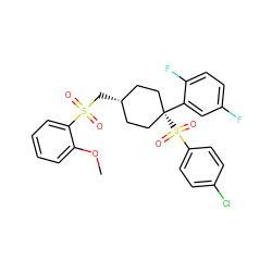 COc1ccccc1S(=O)(=O)C[C@H]1CC[C@@](c2cc(F)ccc2F)(S(=O)(=O)c2ccc(Cl)cc2)CC1 ZINC000253640046