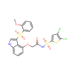 COc1ccccc1S(=O)(=O)c1c[nH]c2cccc(OCC(=O)NS(=O)(=O)c3cc(Cl)c(Cl)s3)c12 ZINC000042875620