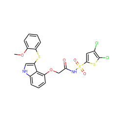 COc1ccccc1Sc1c[nH]c2cccc(OCC(=O)NS(=O)(=O)c3cc(Cl)c(Cl)s3)c12 ZINC000049872049