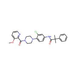 COc1cccnc1C(=O)N1CCN(c2ccc(NC(=O)C(C)(C)c3ccccc3)cc2Cl)CC1 ZINC000043019465