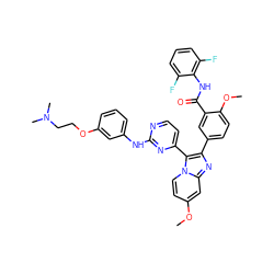 COc1ccn2c(-c3ccnc(Nc4cccc(OCCN(C)C)c4)n3)c(-c3ccc(OC)c(C(=O)Nc4c(F)cccc4F)c3)nc2c1 ZINC000165065335