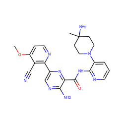 COc1ccnc(-c2cnc(N)c(C(=O)Nc3ncccc3N3CCC(C)(N)CC3)n2)c1C#N ZINC001772576185