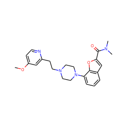 COc1ccnc(CCN2CCN(c3cccc4cc(C(=O)N(C)C)oc34)CC2)c1 ZINC000114866684