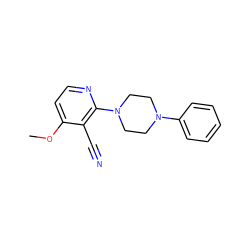 COc1ccnc(N2CCN(c3ccccc3)CC2)c1C#N ZINC000001381988