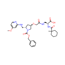 COc1ccnc(NC[C@@H]2C[C@@H](OCC(=O)NC[C@H](NC(=O)C3(C)CCCCC3)C(=O)O)CN2C(=O)OCc2ccccc2)c1 ZINC000028710182