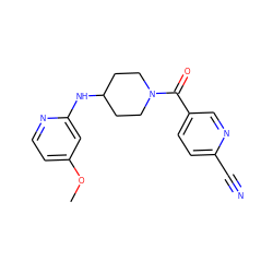 COc1ccnc(NC2CCN(C(=O)c3ccc(C#N)nc3)CC2)c1 ZINC000072107520