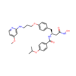 COc1ccnc(NCCCOc2ccc(C[C@@H](CC(=O)NO)NC(=O)c3ccc(OC(C)C)cc3)cc2)c1 ZINC000169308948