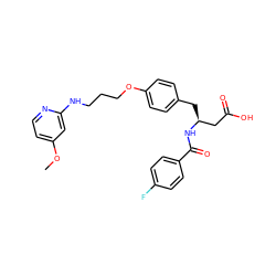 COc1ccnc(NCCCOc2ccc(C[C@@H](CC(=O)O)NC(=O)c3ccc(F)cc3)cc2)c1 ZINC000169308951