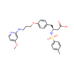 COc1ccnc(NCCCOc2ccc(C[C@@H](CC(=O)O)NS(=O)(=O)c3ccc(C)cc3)cc2)c1 ZINC000169308563