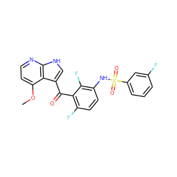 COc1ccnc2[nH]cc(C(=O)c3c(F)ccc(NS(=O)(=O)c4cccc(F)c4)c3F)c12 ZINC000142476295