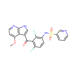 COc1ccnc2[nH]cc(C(=O)c3c(F)ccc(NS(=O)(=O)c4cccnc4)c3F)c12 ZINC000113515686