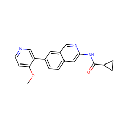 COc1ccncc1-c1ccc2cc(NC(=O)C3CC3)ncc2c1 ZINC000169700053